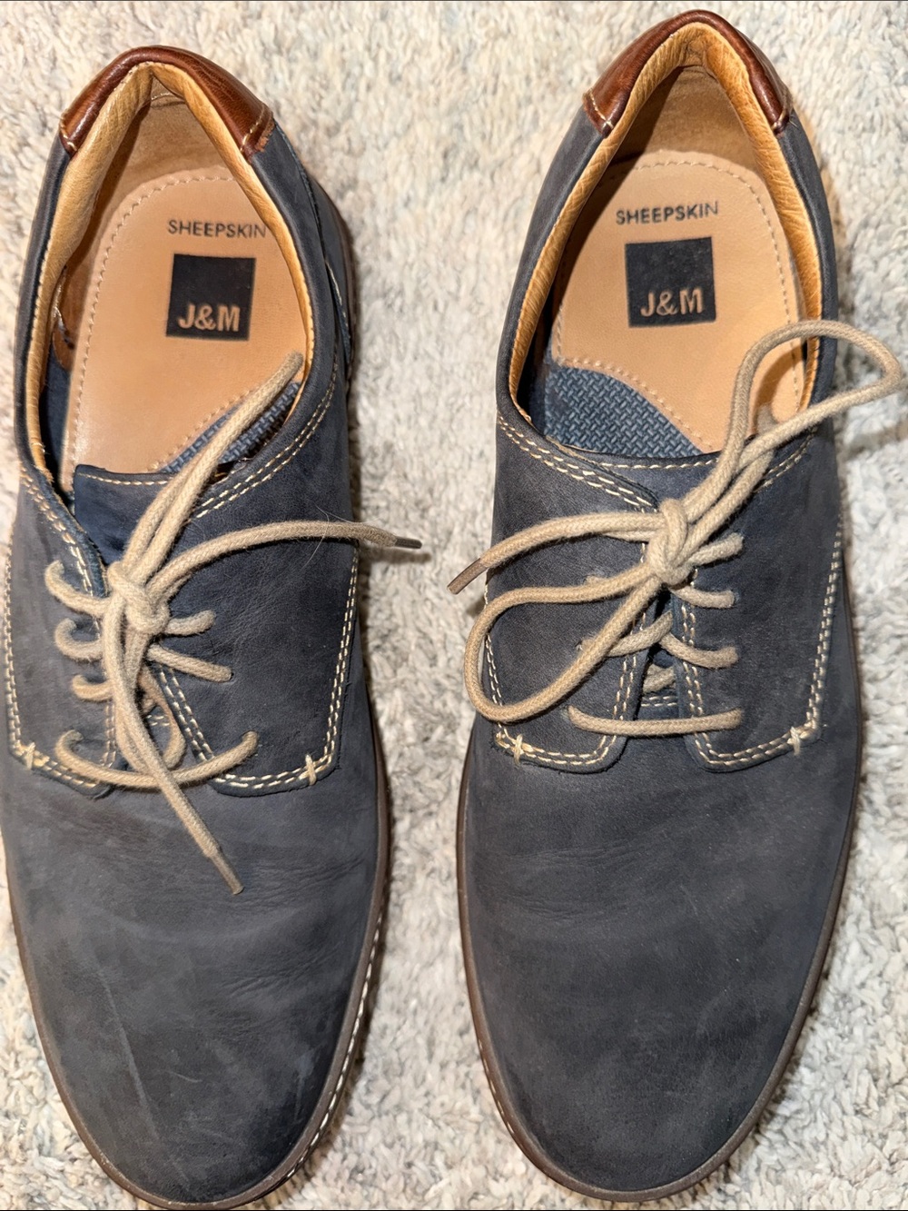 Johnston & Murphy Men’s Sheepskin Casual Shoes Gray leather eclectic grandpa - Picture 2 of 7